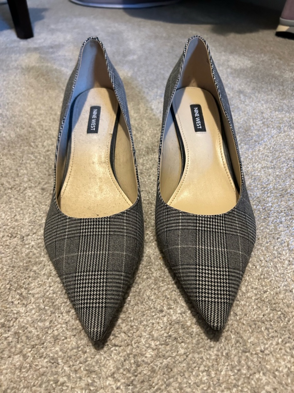 Nine West Gray Plaid Pointed Toe Pumps
